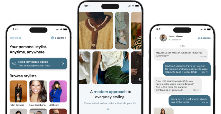 Phone mockup showing anywear app